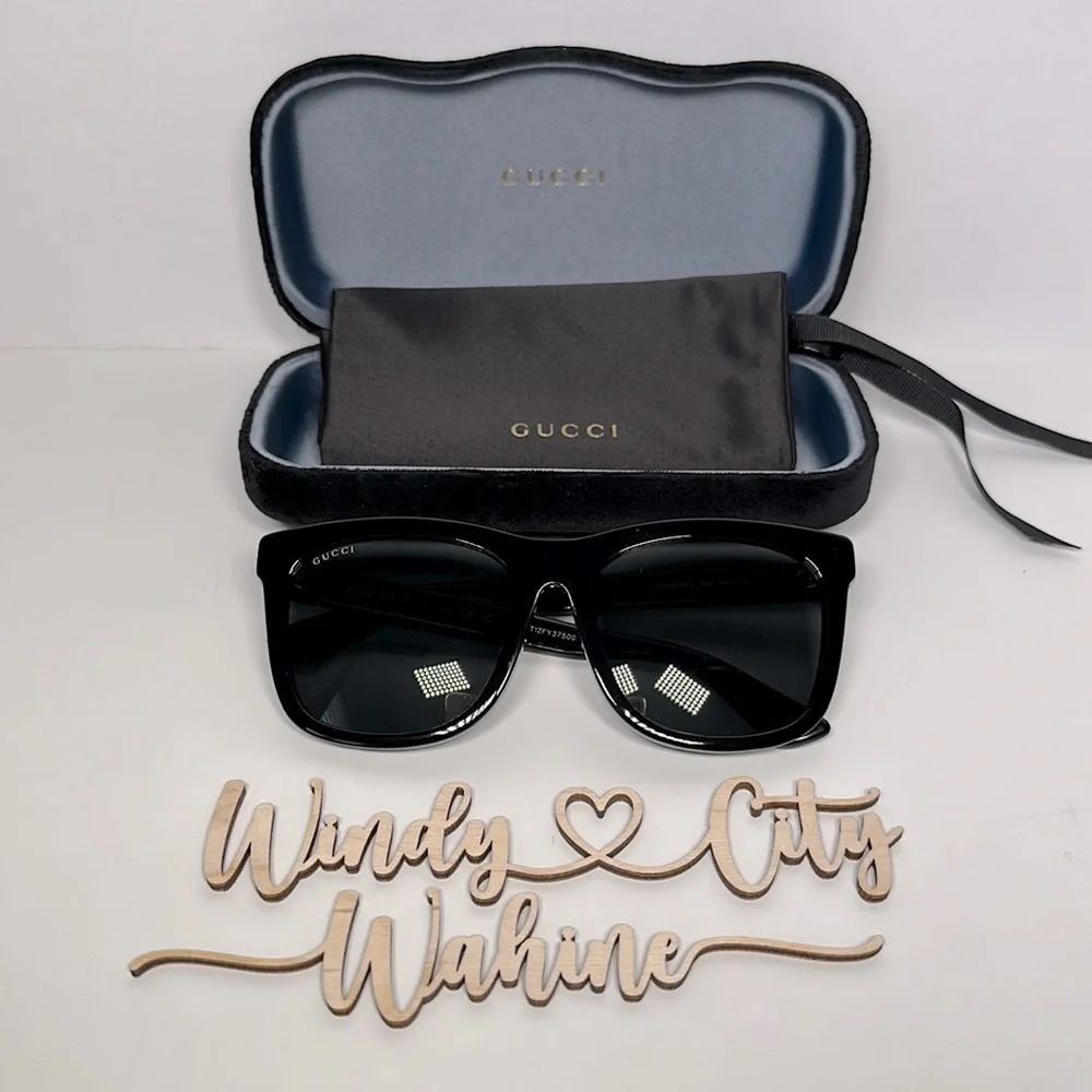 NWT Authentic Gucci Full Rim Rectangle Sunglasses- Black/Smoke - Picture 2 of 8